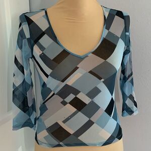 The Limited Sheer Square Abstract Sequence Blue Long Sleeve